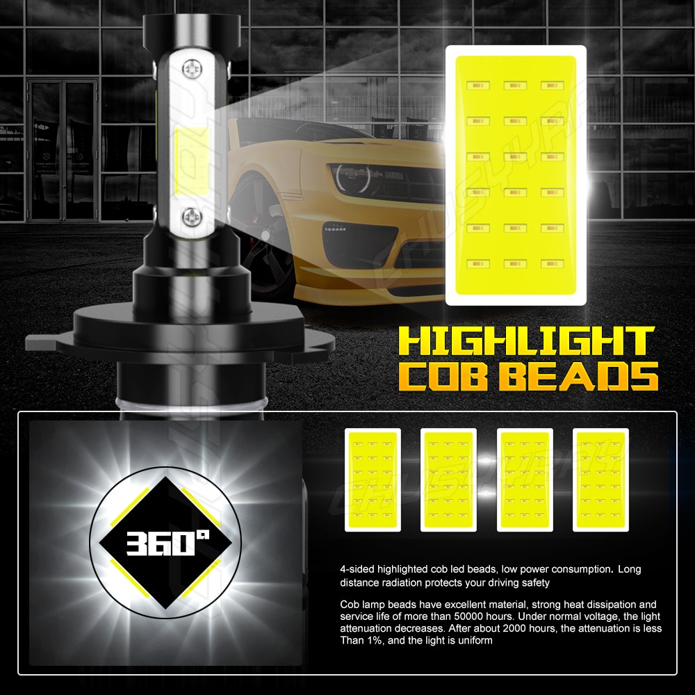 9003 H4 LED Headlight Bulbs Kit 50W 60000LM Hi/Lo Beam Super Bright White
