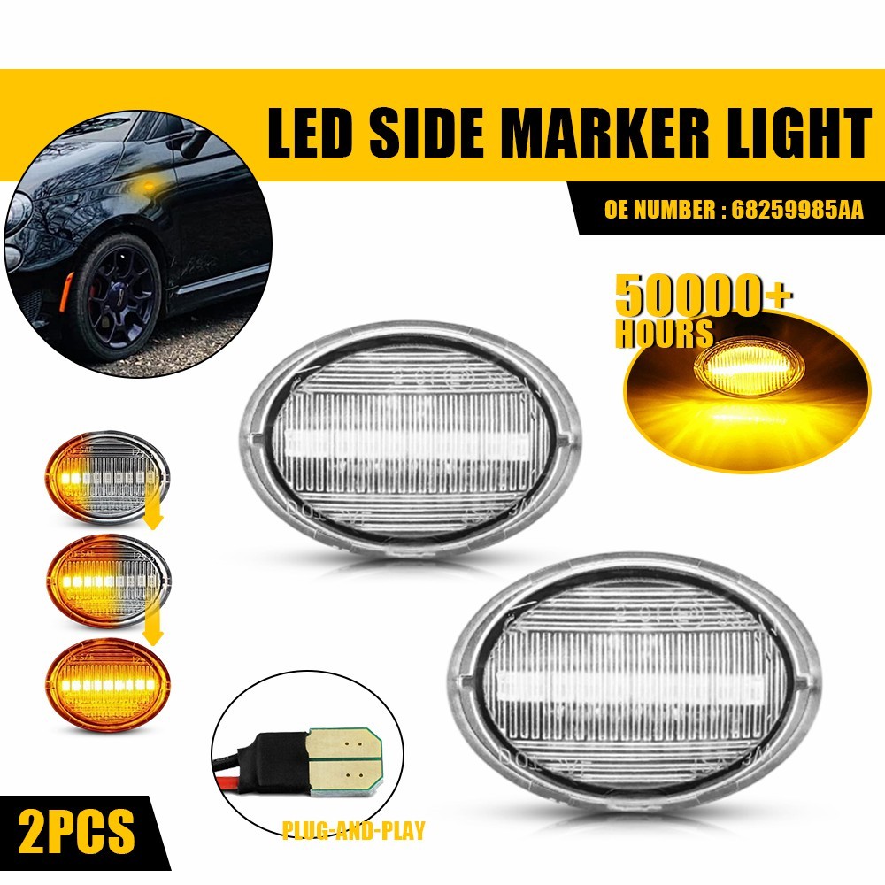Front Left & Right Clear Amber LED Side Marker Light For Fiat 500 500e 2007-2019