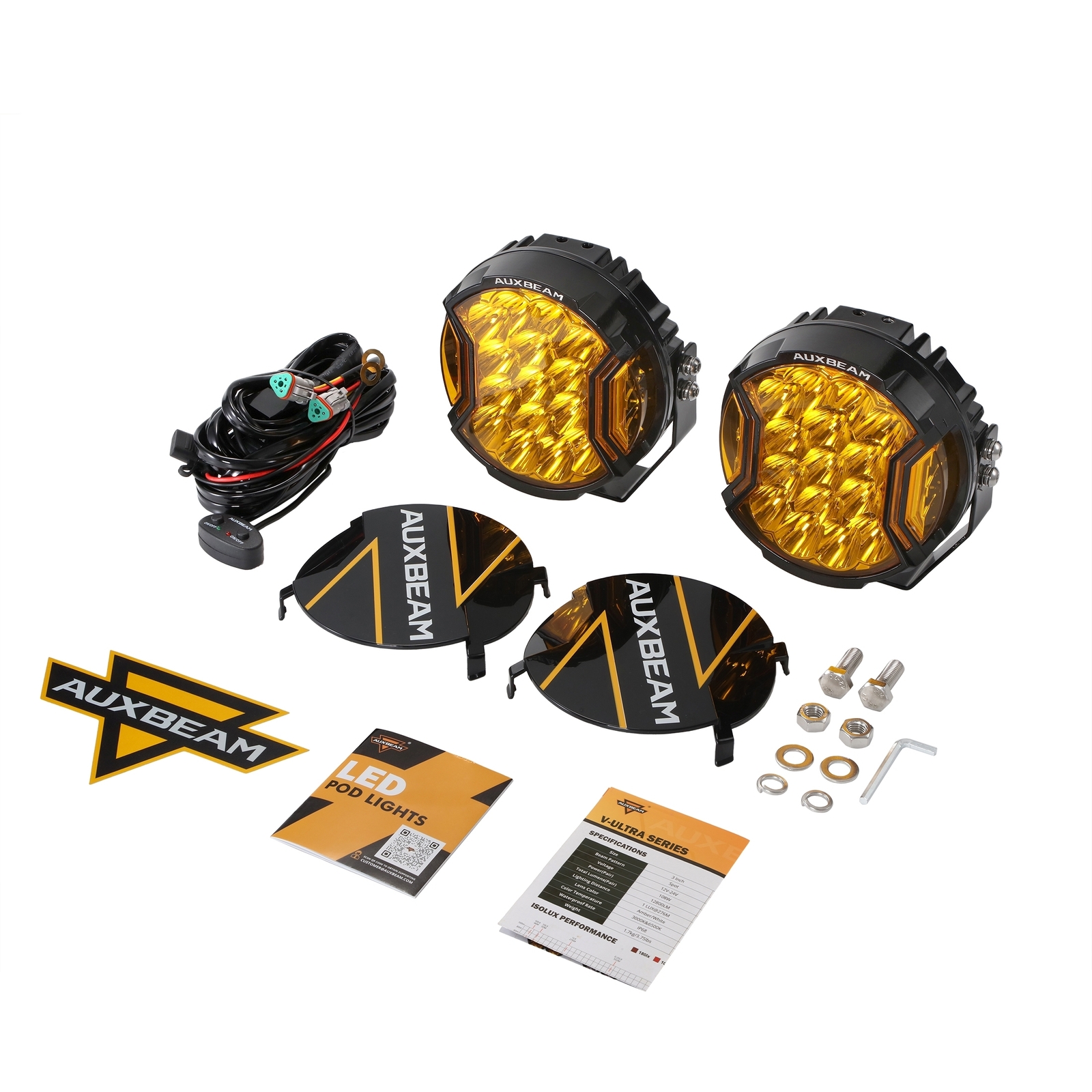 AUXBEAM 7“ 226W Side Shooter LED Work Lights Pods Driving Fog Lamps Amber DRL