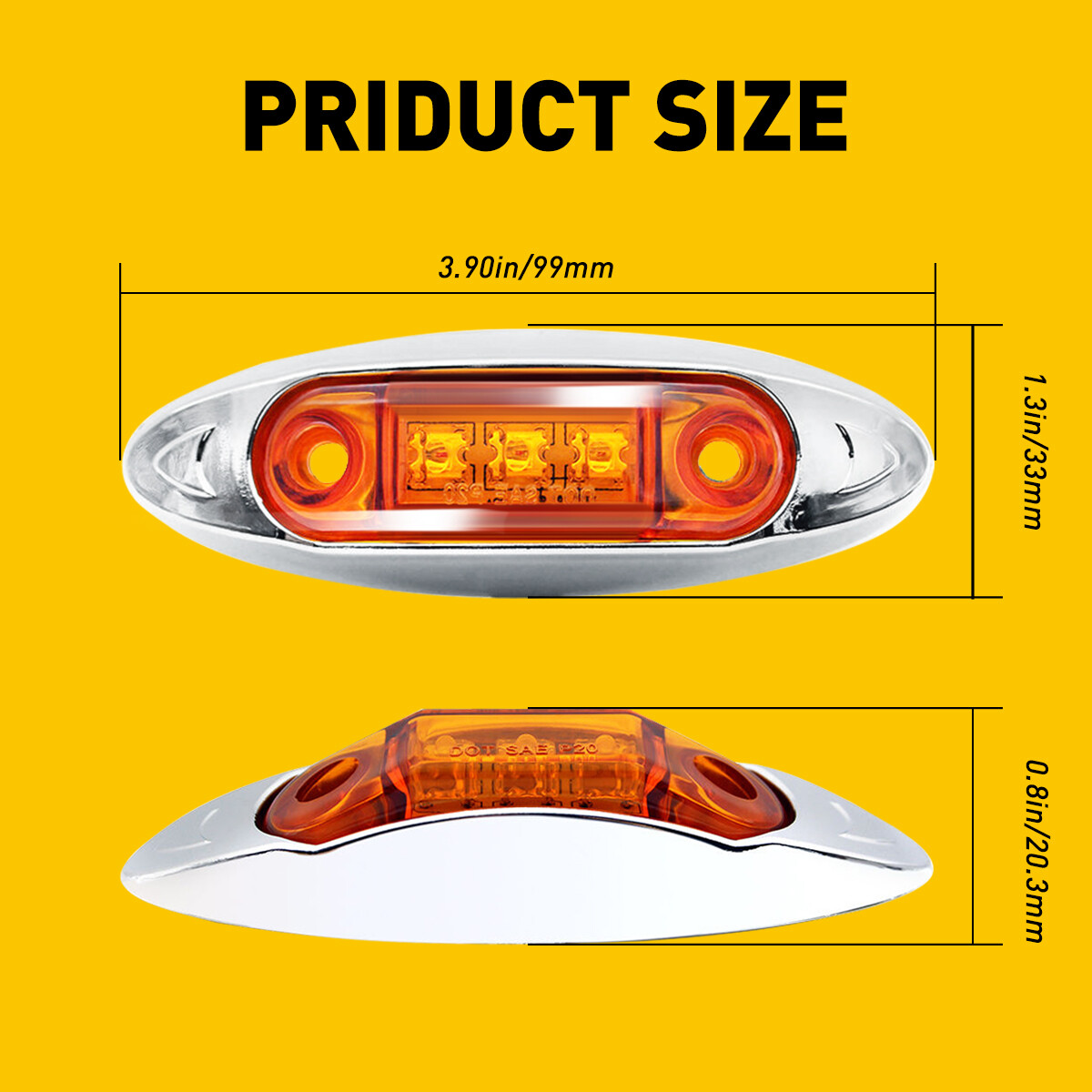 10Pcs Amber 3LED Side Clearance Marker Light For Car Truck Trailer Pickup 12V US