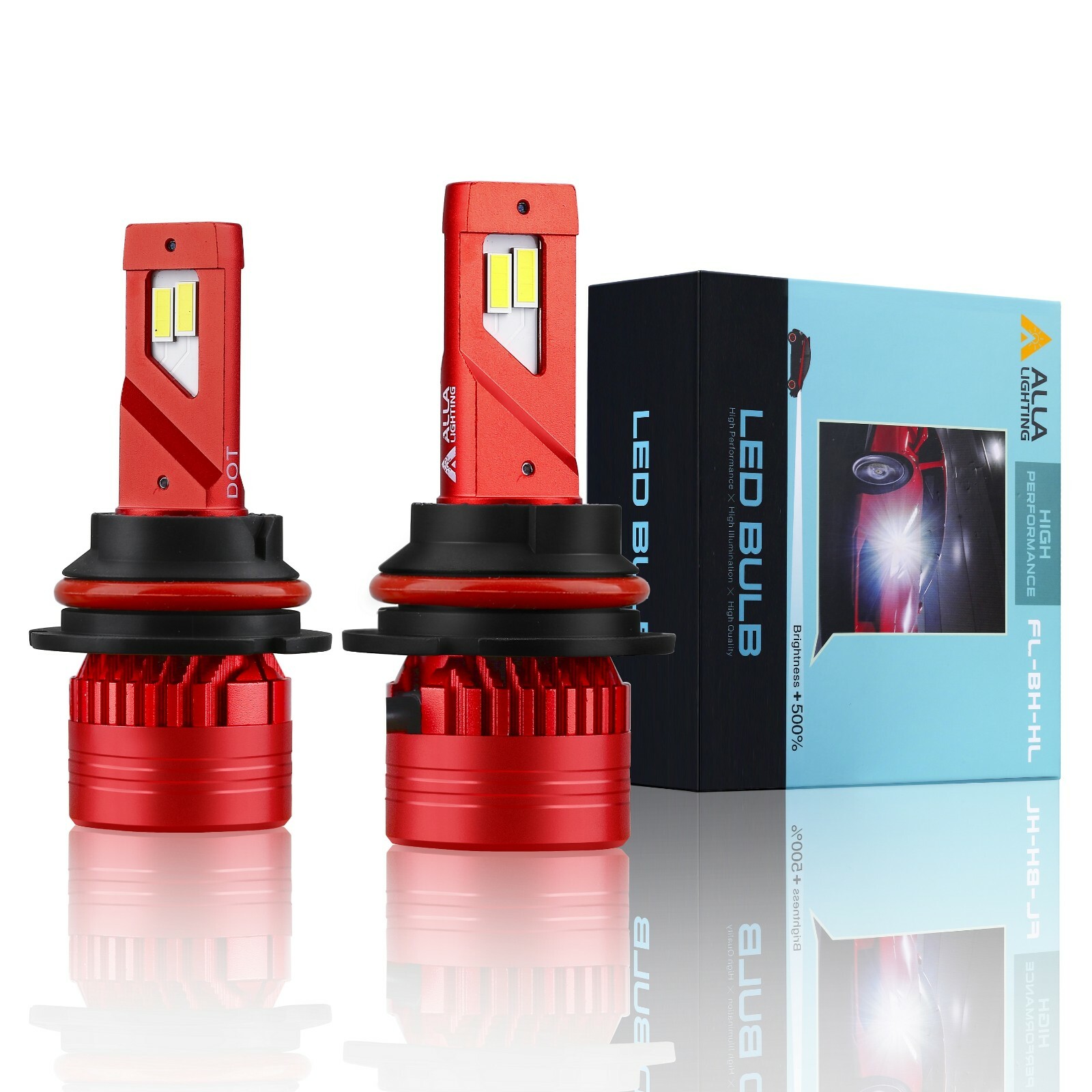 Alla Super Bright LED Pure White 9004 Headlight Bulb Replacement, Light on Road