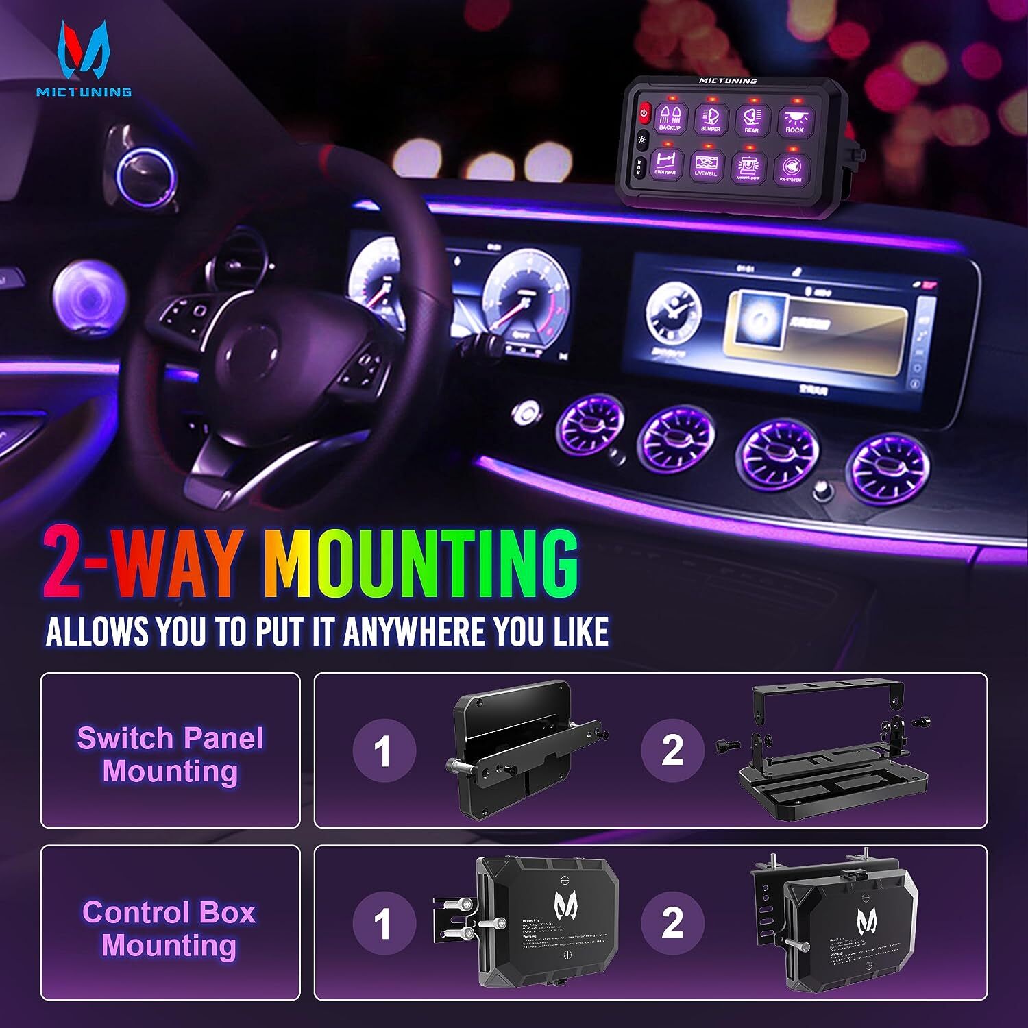 MICTUNING RGB 8 Gang Switch Panel LED Circuit Control Relay System Multipe Mode