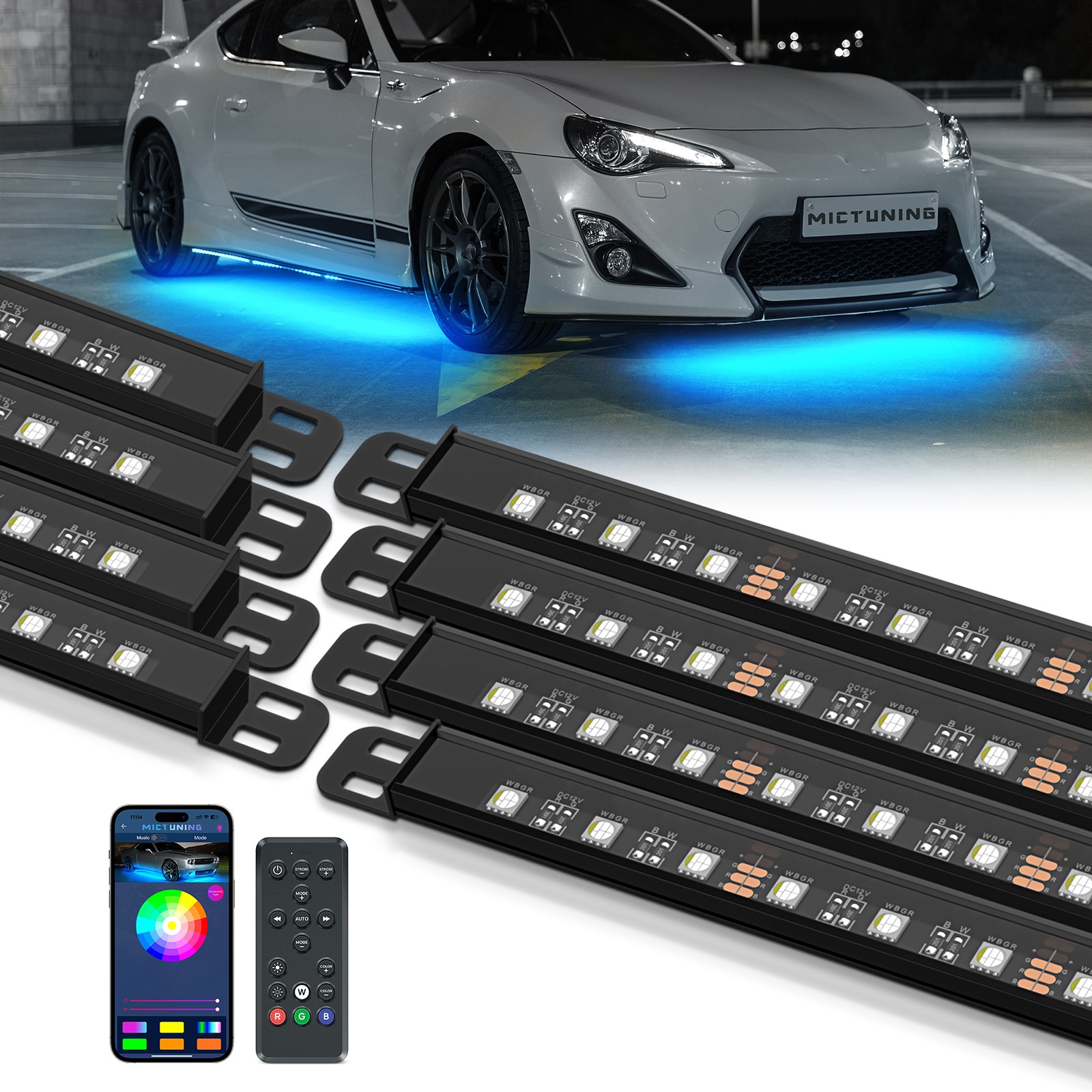Waterproof N8 Aluminum RGBW LED Car Underglow Lights, Led Exterior Underbody Kit