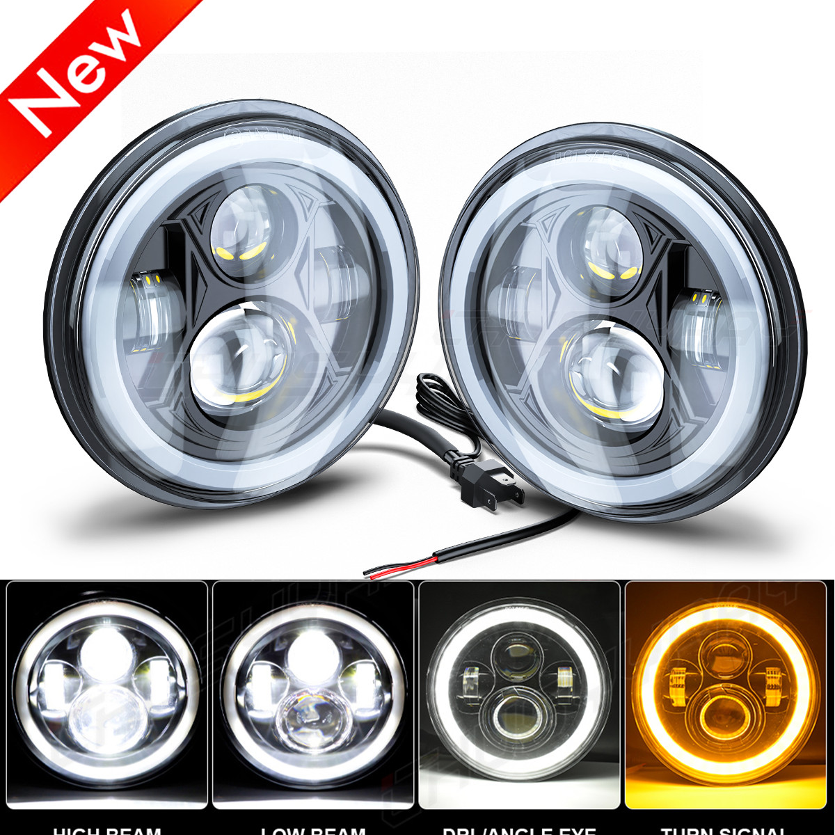 2x 7inch LED Round Headlight High Low Beam DRL for Peterbilt 379 359 Trucks