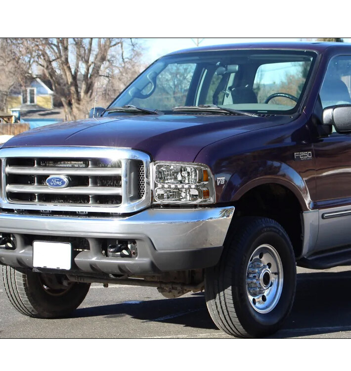 FOR 99-04 FORD F250 F350 SD/00 EXCURSION CRYSTAL LED CHROME HEADLIGHTS HEADLAMPS