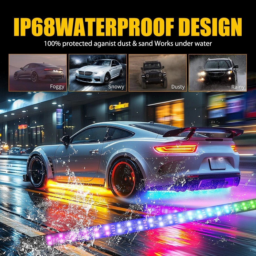 Double Row CHASING 2X 4FT +2X 6.5FT RGB Underglow Light Strips for Car Truck SET
