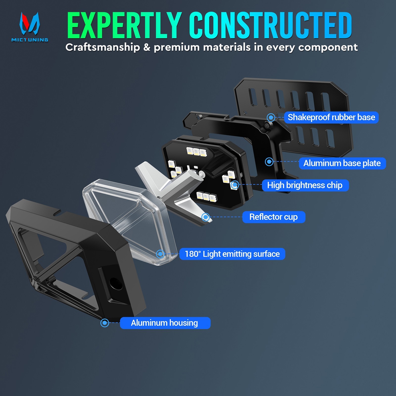 MICTUNING 16 Pods RGBW LED Rock Lights APP Control 4-Side LED Underglow Neon Kit