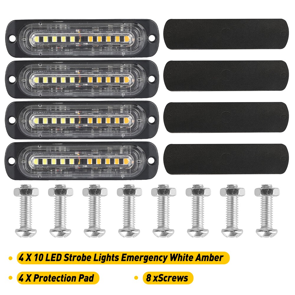 4X Warn Emergency Car Hazard Flash Light Strobe Bar Amber/White Aluminum Housing