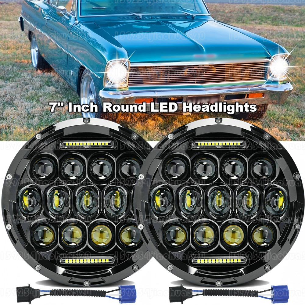 DOT Approved 7″ inch Round Led Headlight High-Low Beam fit Chevy II Nova 1969-79
