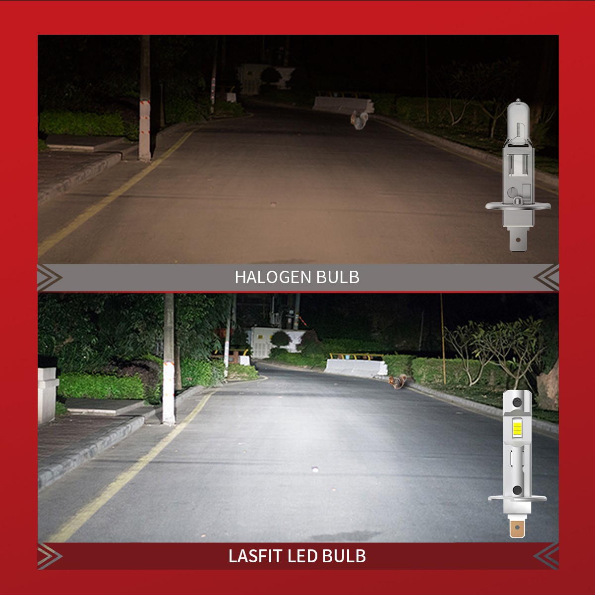 2x LASFIT H1 LED Low Beam or High Beam Headlight Bulbs 6000LM 6000K Clear White