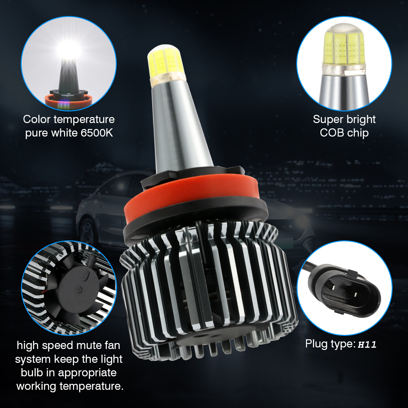 8Sides H11 H9 LED Headlight Super Bright Kit 6500K White 3000000LM High/Low Beam