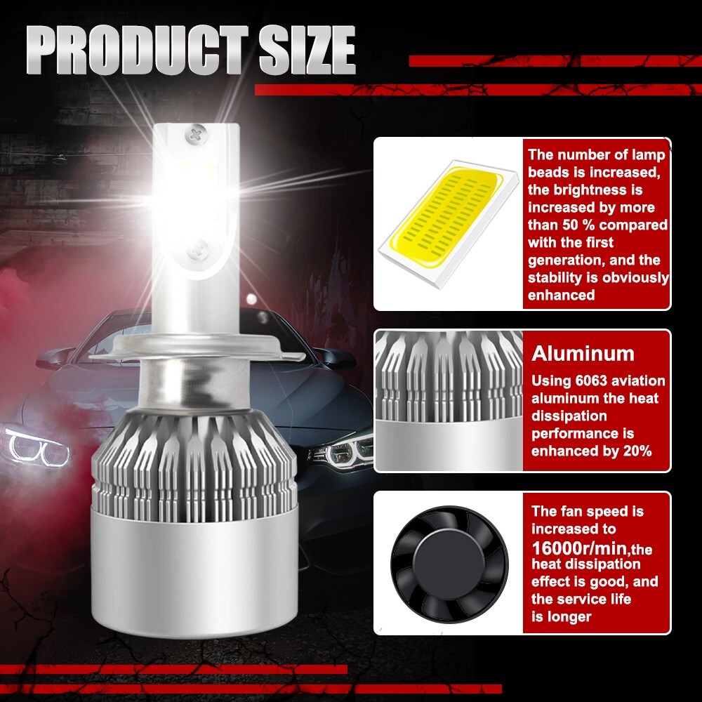 Pair H7 LED Headlight Bulbs Kit Hi/Low Beam 6000K 280W 720000LM Fog Lights White