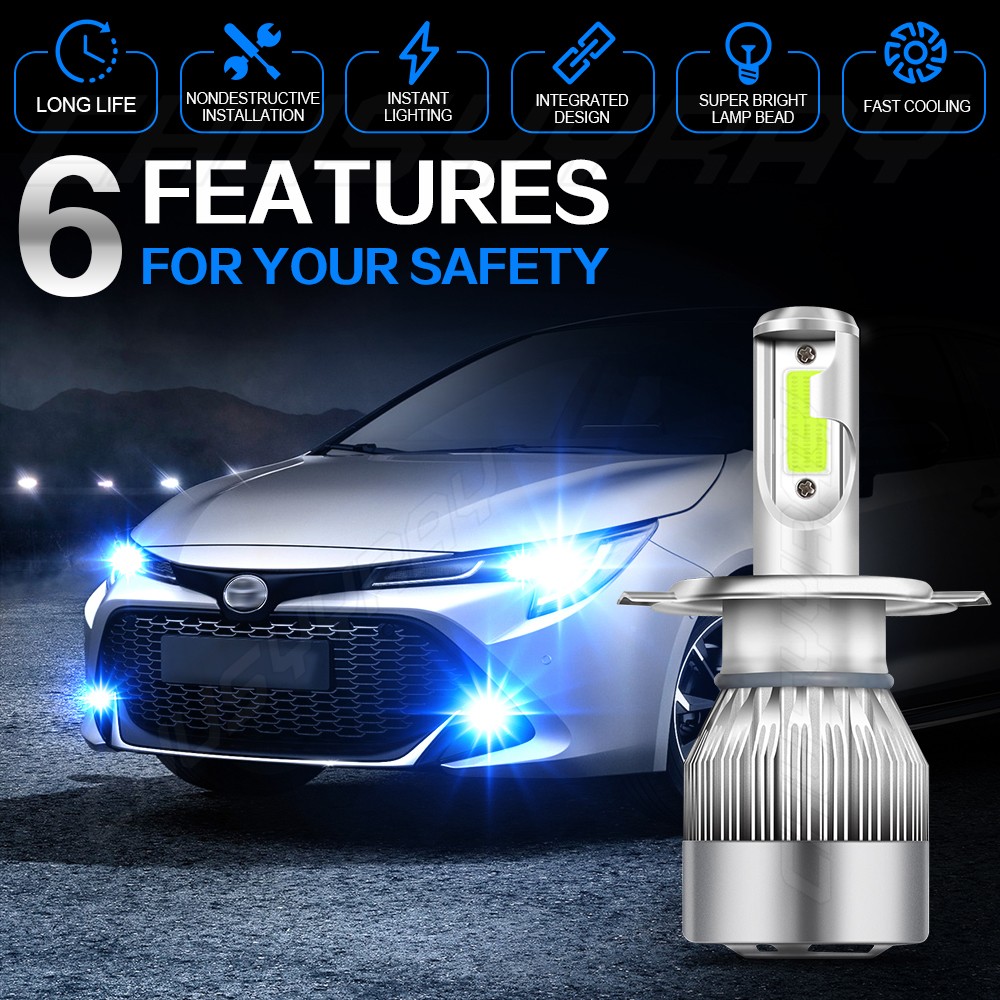 H4 9003 Ice Blue LED Headlight Bulb Conversion Kit High Low Beam 8000K 72000LM