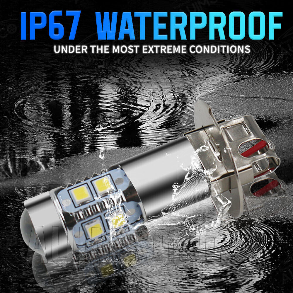 2Pcs H3 LED Fog Light Bulb Conversion Kit Super Bright White DRL Lamp 6000K 200W