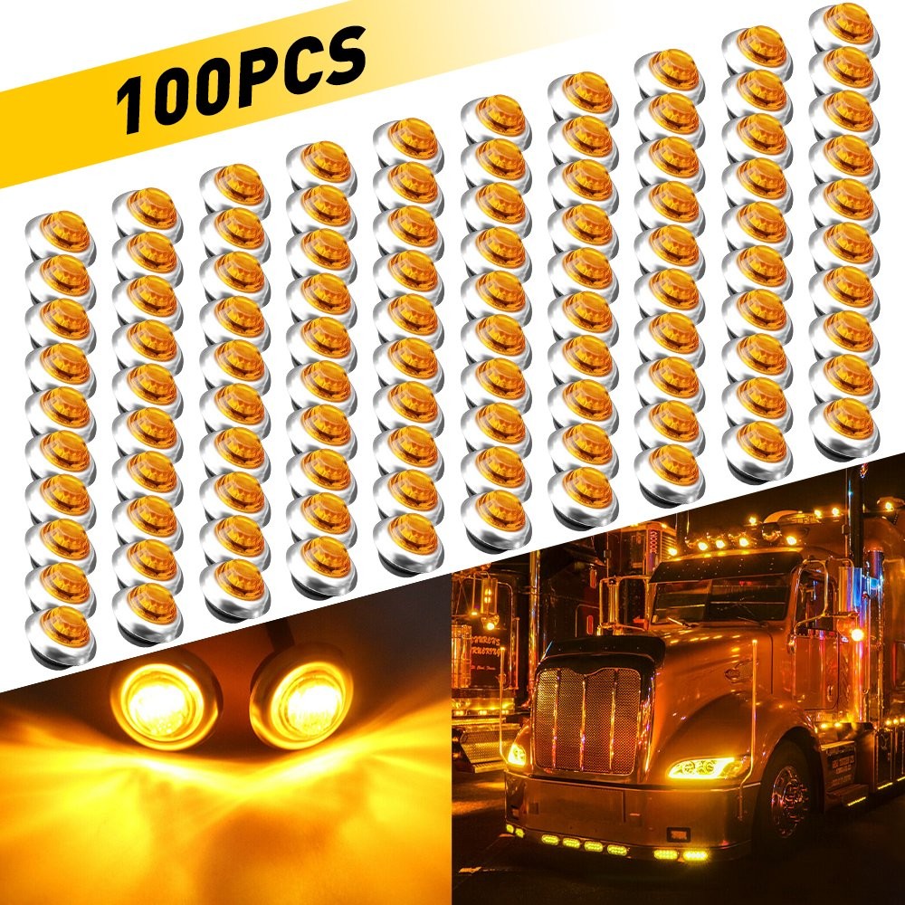 100Pcs Red/ Amber/White 3/4″ Truck Trailer LED Round Bullet Side Marker Light