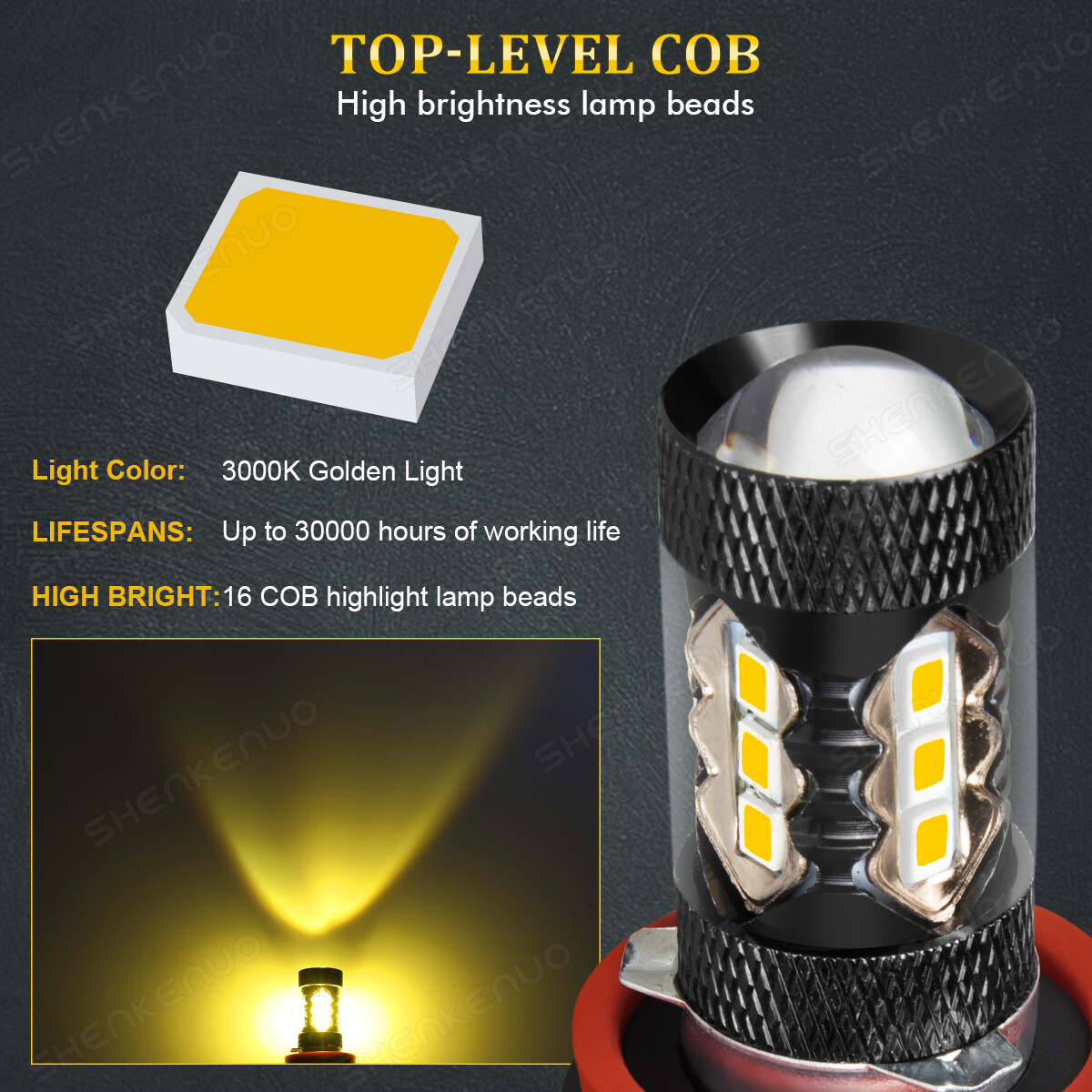 2x 3000K Amber H11 LED Fog Light Bulbs Kit For Toyota Tacoma 2016 2017 2018 2019
