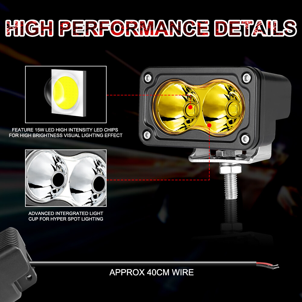 2x 3″Inch Driving Lights Amber Spot Off Road LED Cube Pods Bumper Work Light Bar