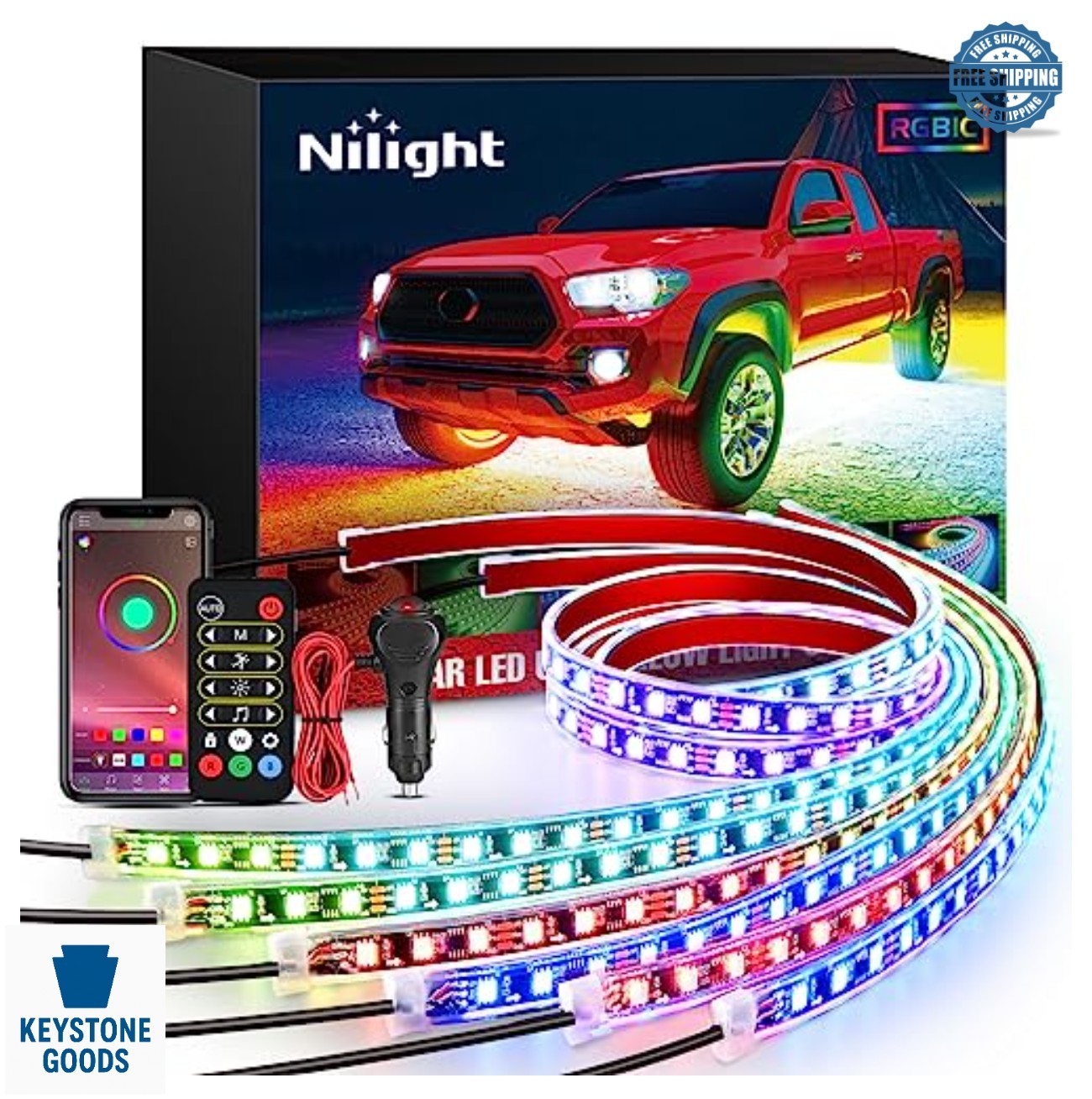 6 Piece Car LED Underglow Strip Kit 12V RGB-IC APP Remote Music Mode Waterproof