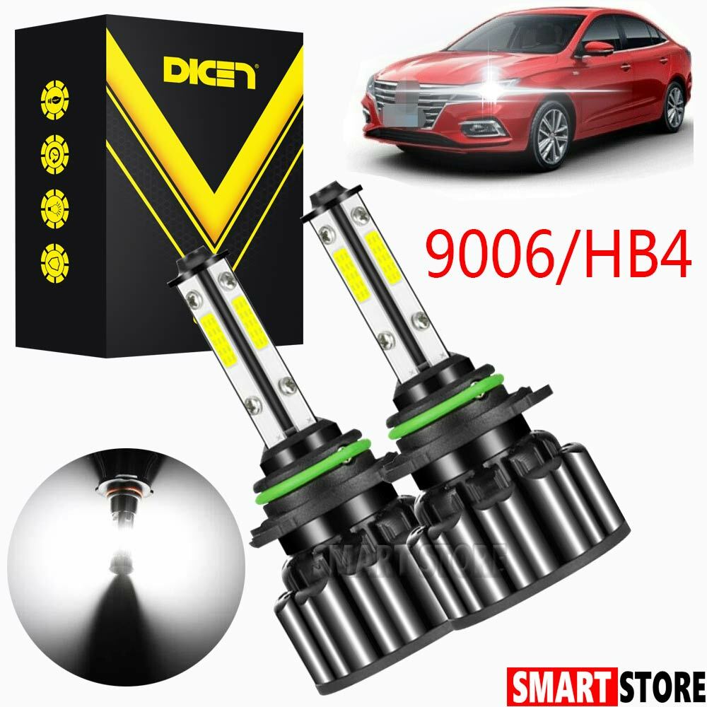 2PCS 4-Sided Headlight 9006 HB4 LED Bulb 2000W 300000LM Low Beam or Fog Light US