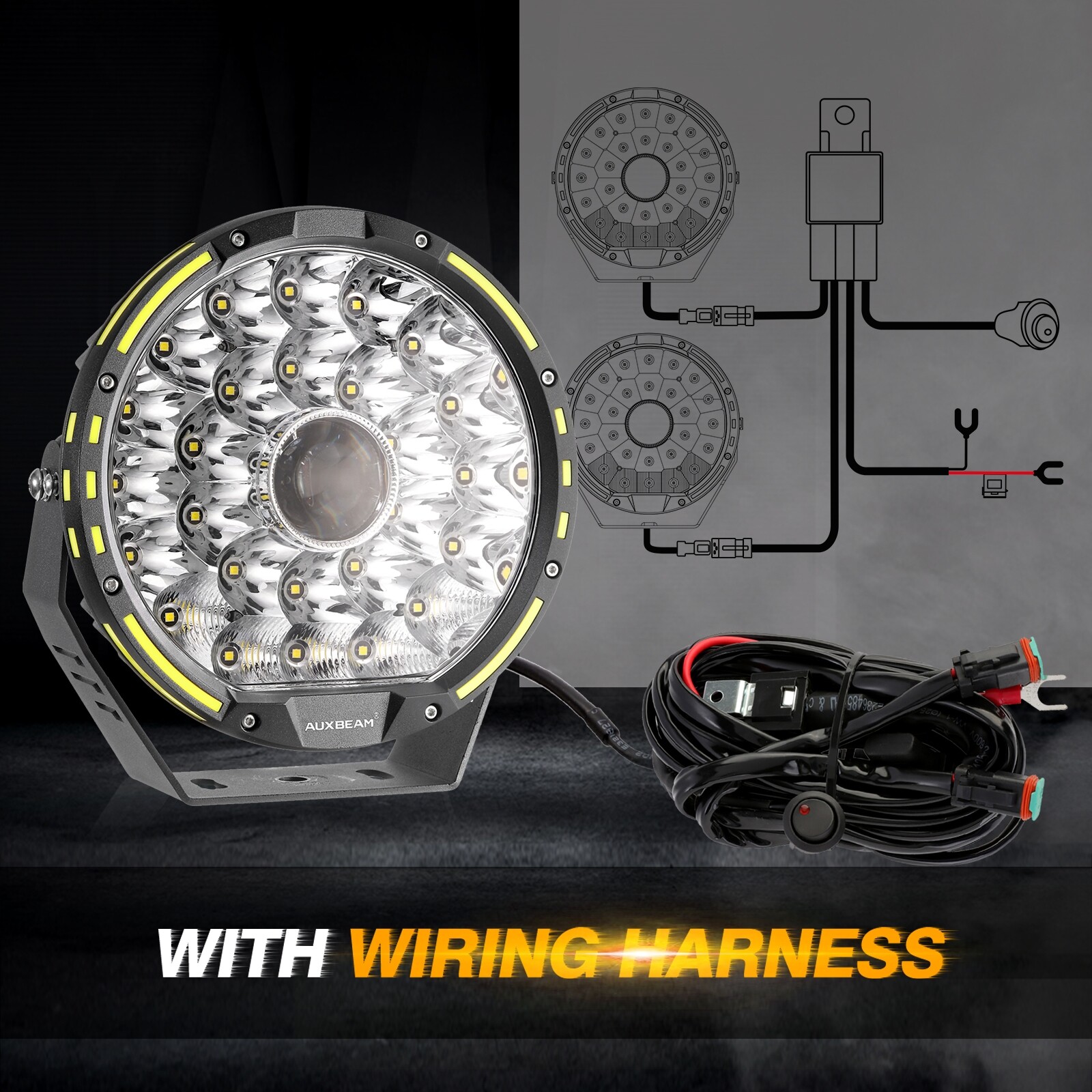 AUXBEAM 9″INCH 360-PRO 720W Round LED Work Lights Offroad Work Fog w/Amber Cover