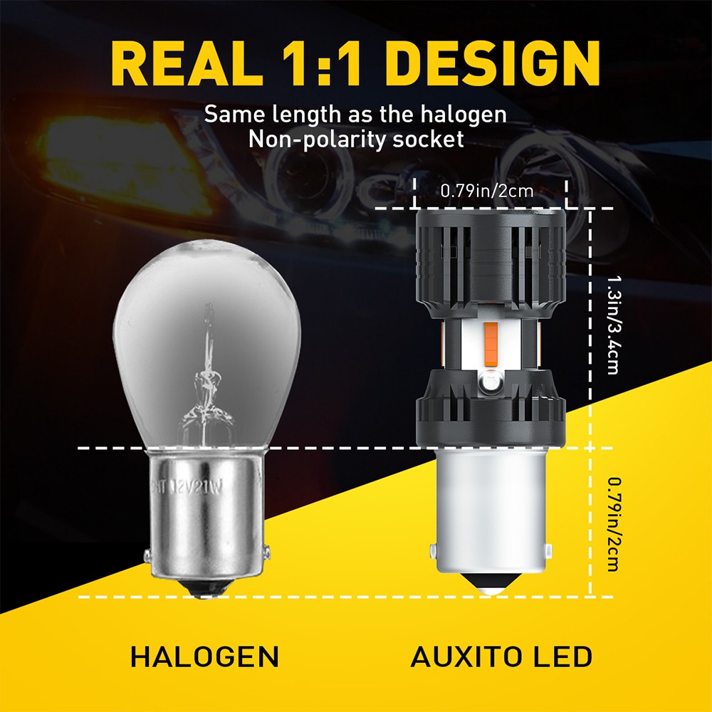 Auxito BAU15S Amber LED Super Bright Turn Signal No Hyperflash Bulb CANBUS Light