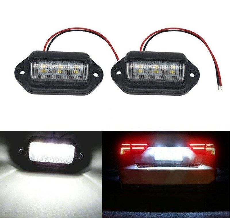 2-6x White LED License Plate Light, 6-SMD Waterproof Tag Lights 12V-24V DC Lamp