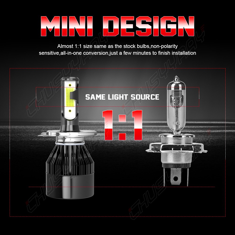 Pair Combo 2 H4 9003 LED Headlight Kit Bulbs High Low Beam Super White 60000LM