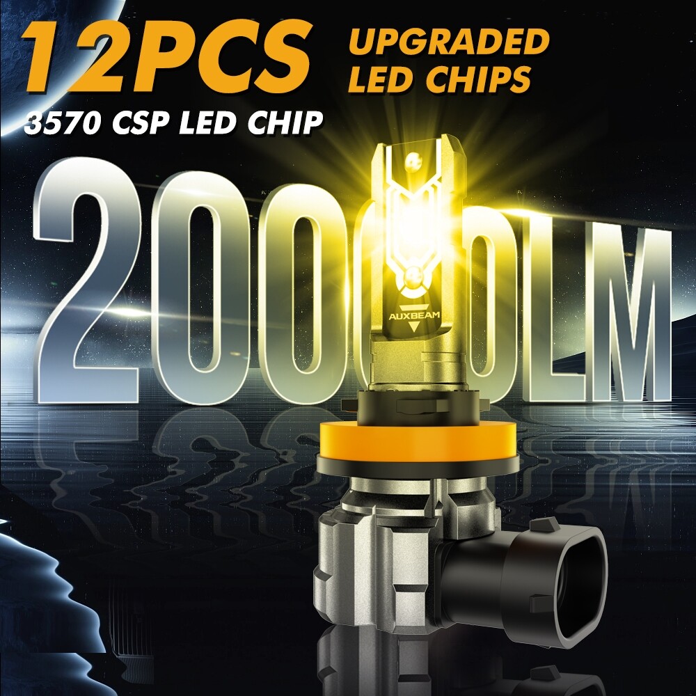 AUXBEAM H11 H8 H9 LED Headlight Bulb Low Beam 3000K Amber 6500K White Canbus 1:1