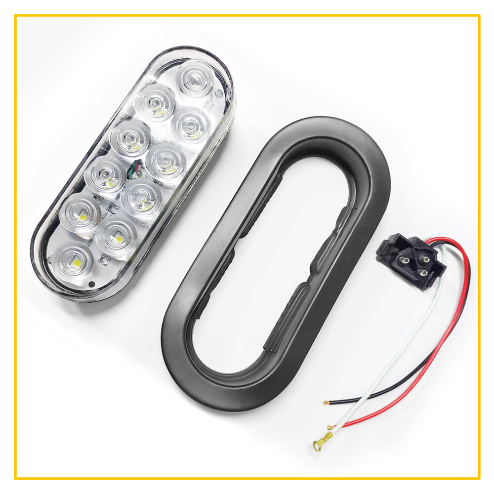 2X 6″ Inch White Oval 10LED Clear Backup Reverse Tail Trailer Light Grommet Plug
