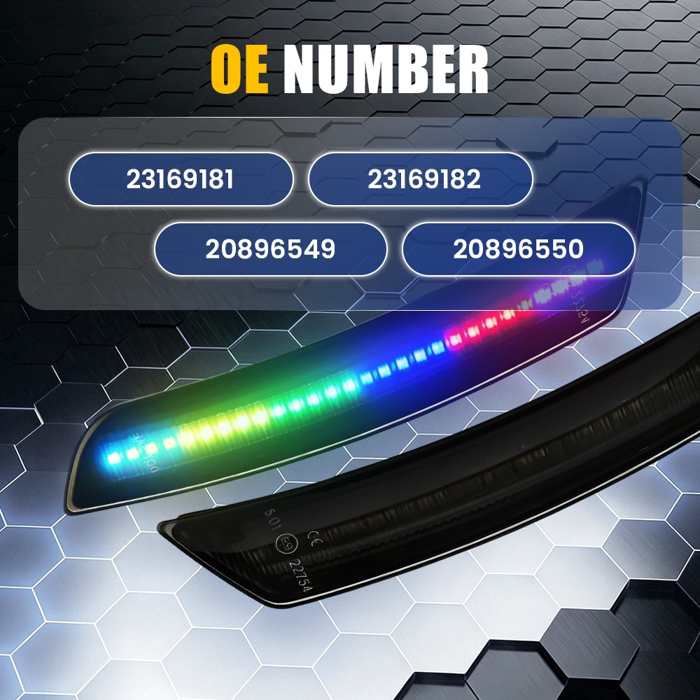 Colorful Flowing Light 4X For Chevy 2016-23 Camaro Smoked LED Side Marker Lights