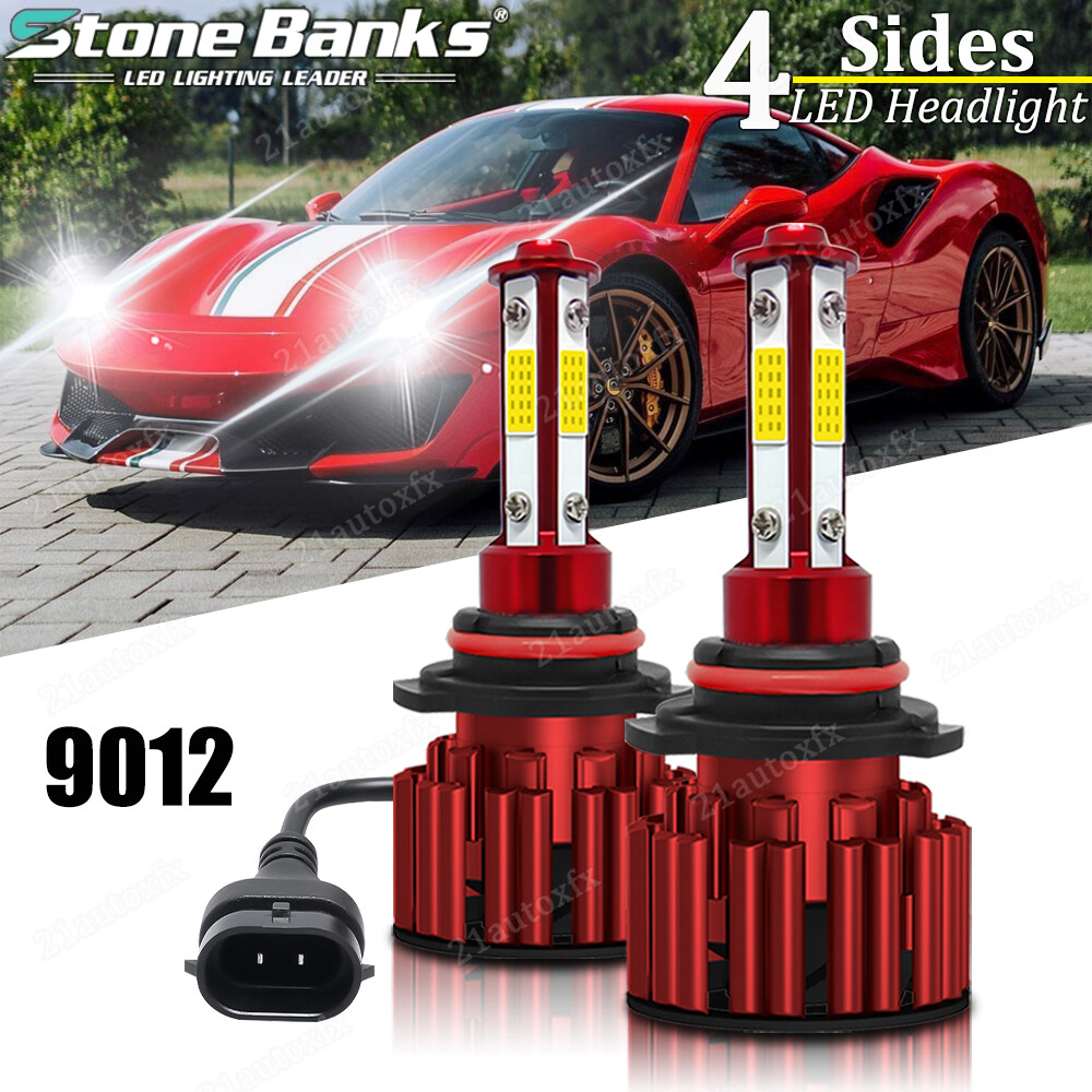 4-Side 9012 HIR2 LED Headlight Bulbs Kit Hi/Lo Beam 6000K Super Bright White x2
