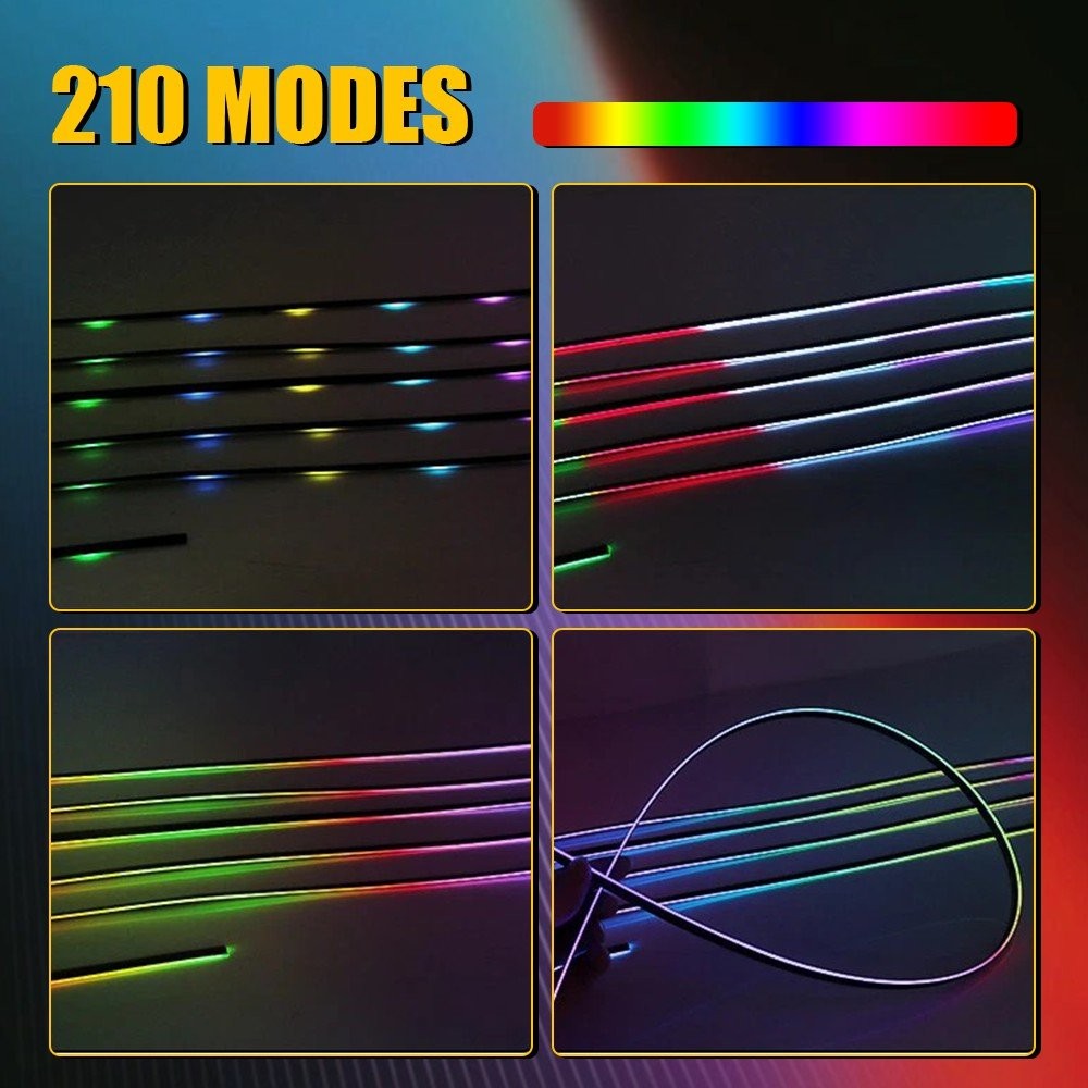 2in1 Interior Car Strip Ambient Neon Light MultiColour RGB With Fiber Optic 12v