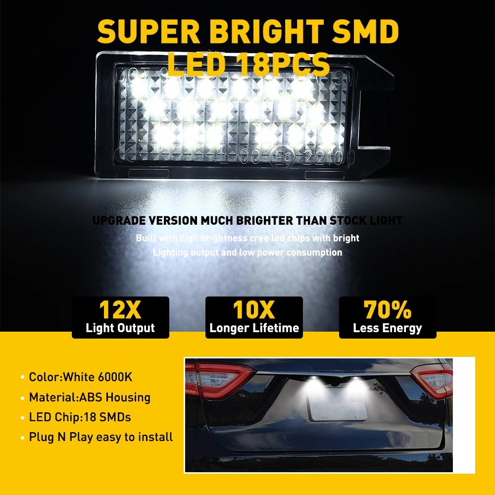 2 LED License Plate Light For Fiat Dodge Jeep Maserati 6000K 1480LM Super Bright