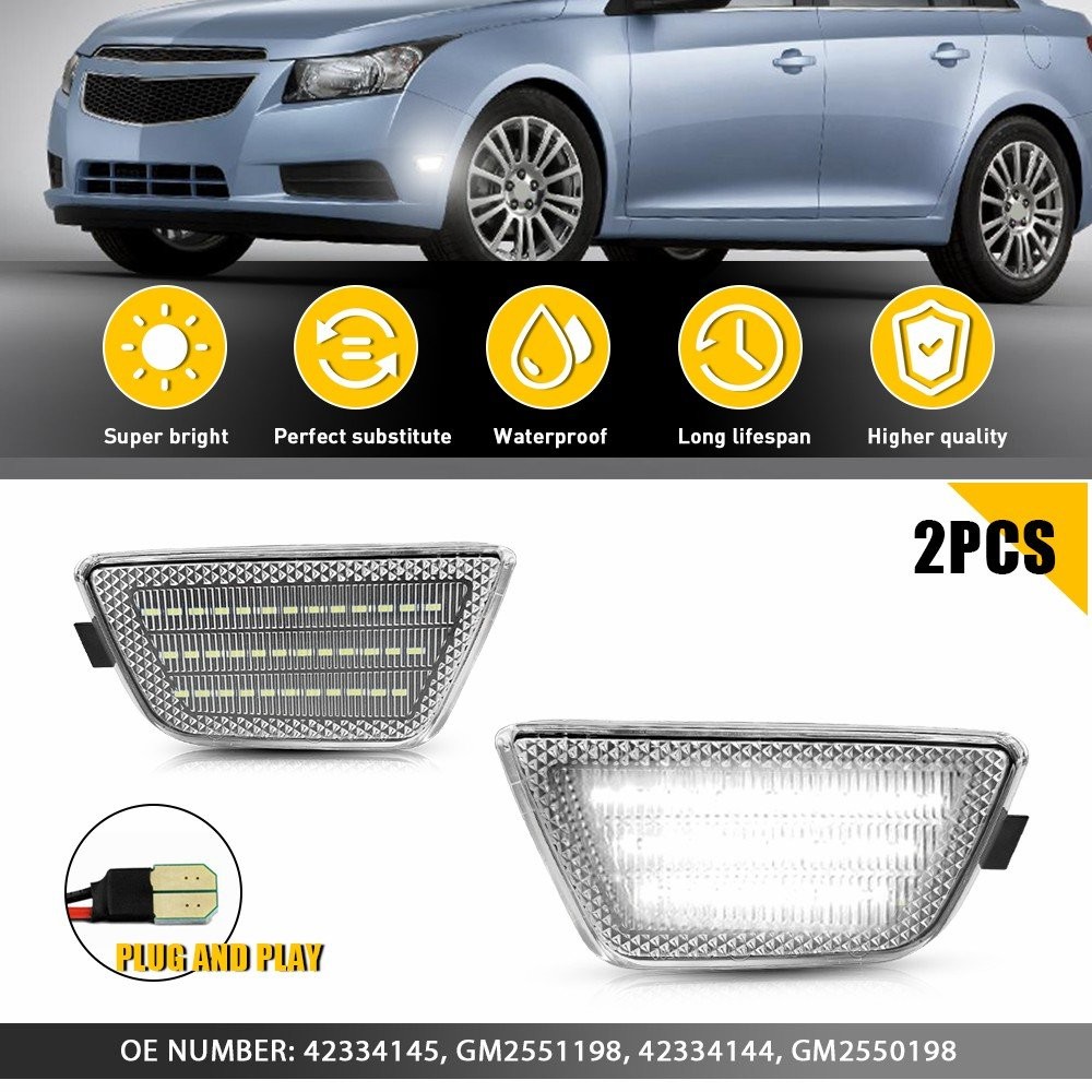 Pair LED 3-Row 2011-2015 Marker Side Light For Chevrolet LH+RH Clear Cruze White