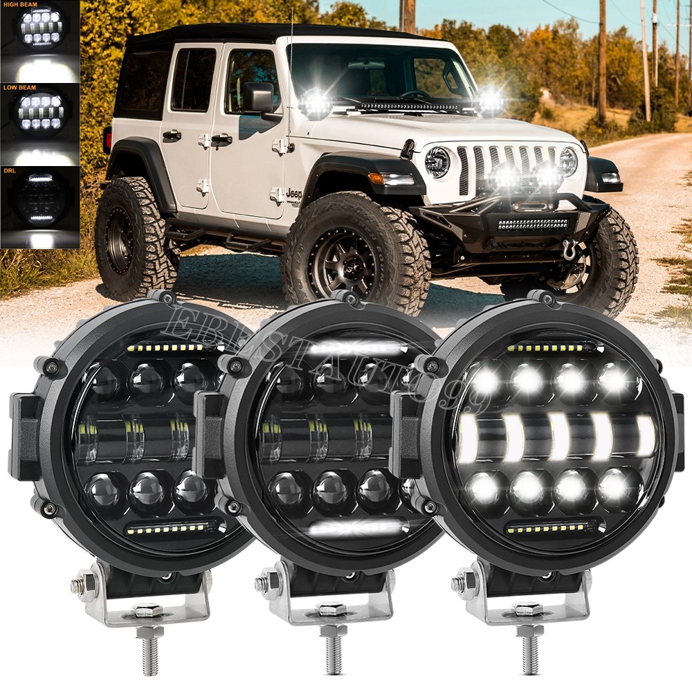 7″Inch Round LED Work Light Bar Spot Offroad SUV Driving Pods Fog Lamp White DRL