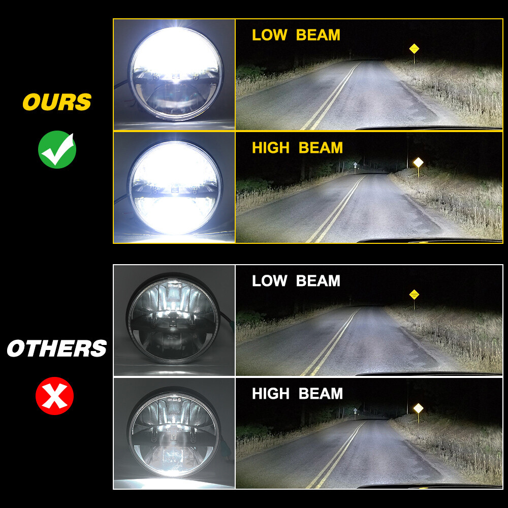Pair DOT 7″ Inch Round LED Headlights Hi-Lo Beam For Jeep Wrangler JK TJ CJ LJ