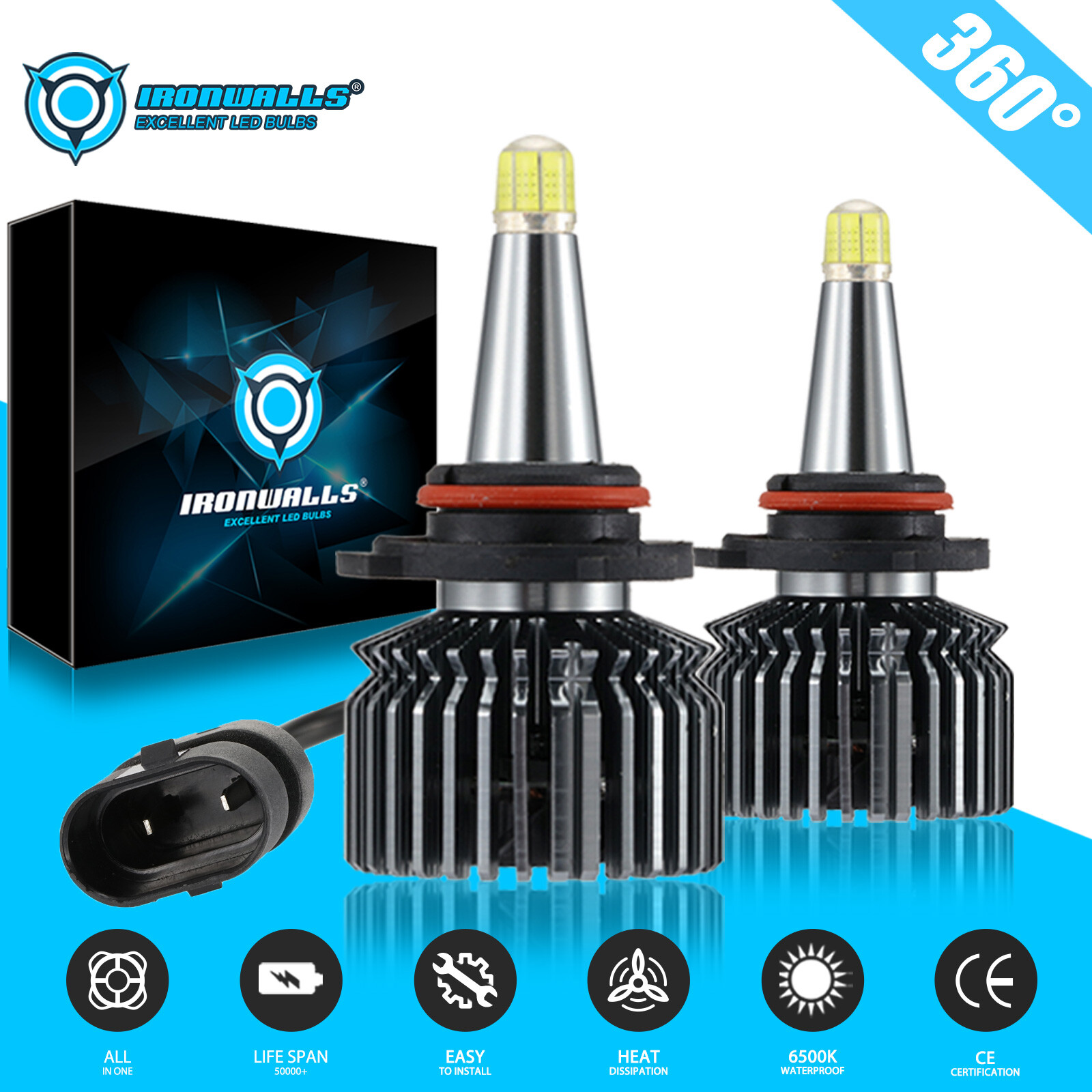 2025 8-sides H11 9005 Combo LED Headlight Bulb High Low Beam Kit 6000K 3000000LM