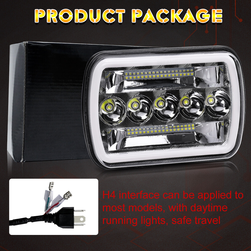 For Jeep Cherokee XJ 84-2001 Wrangler YJ 86-1995 5×7″ 7×6 Led Headlight Halo DRL