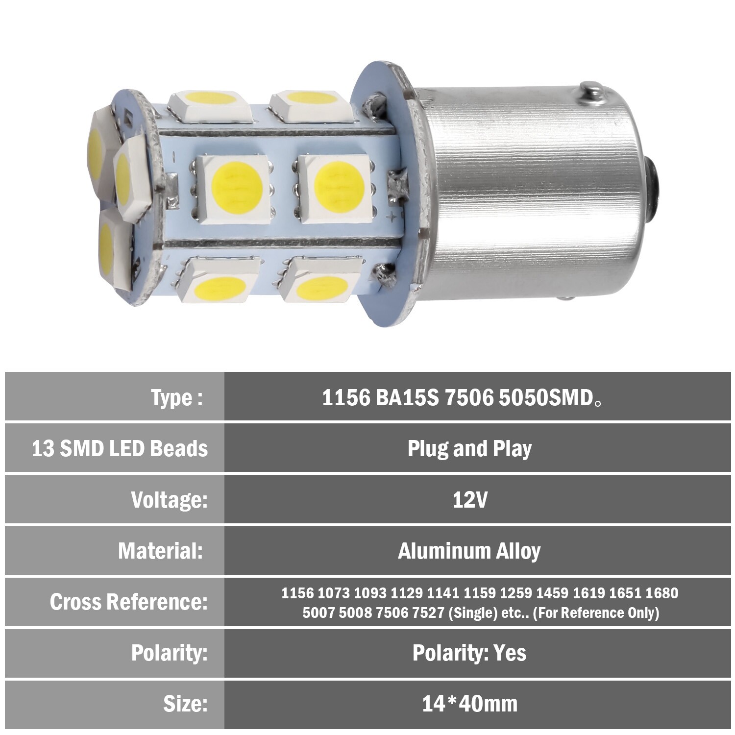 20x 4300K White 1156 13-SMD LED Interior Light Bulbs Daytime Running RV 1141 12V