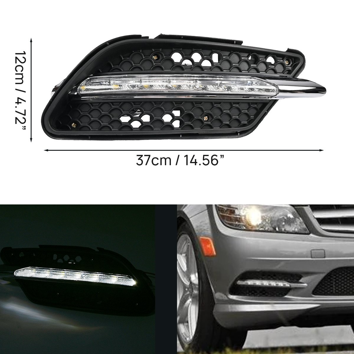 LED Daytime Running Light DRL Fog Lamp For Benz W204 C Class AMG Sport 2008-2011