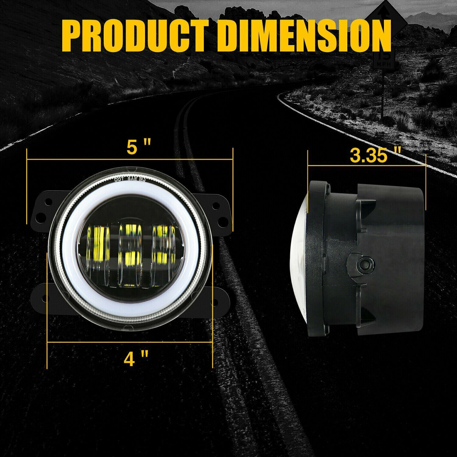 4“ Round LED Fog Lights Driving Halo Combo Kit For Jeep Wrangler JK TJ LJ Dodge