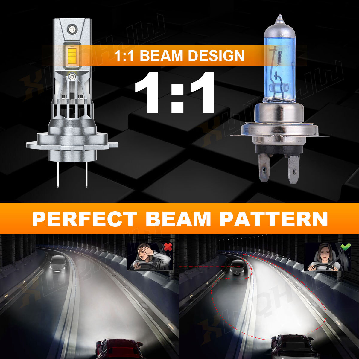 ICE WHITE LED Headlights H7+H11 Combo High Low Beam Light Bulbs 6000K 4x