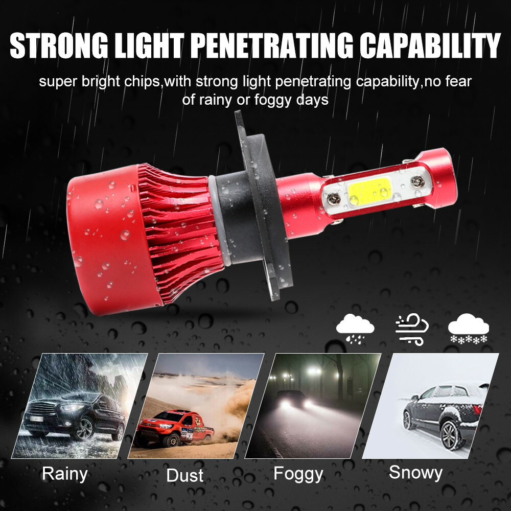 4-Side H4 9003 LED Headlight High Lo Beam Conversion Kit 32000LM 6000K HID White