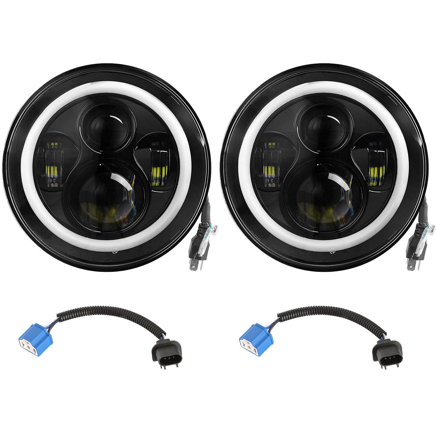 Pair 7″ Inch LED Headlights Halo Angle Eyes For Jeep Wrangler JK(07-14) LJ TJ CJ