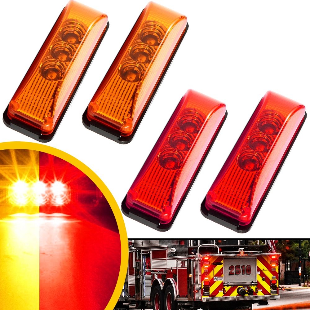 2x Amber+ 2x Red 12V 3 LED Side Marker Clearance Lights Bullet Car Truck Trailer