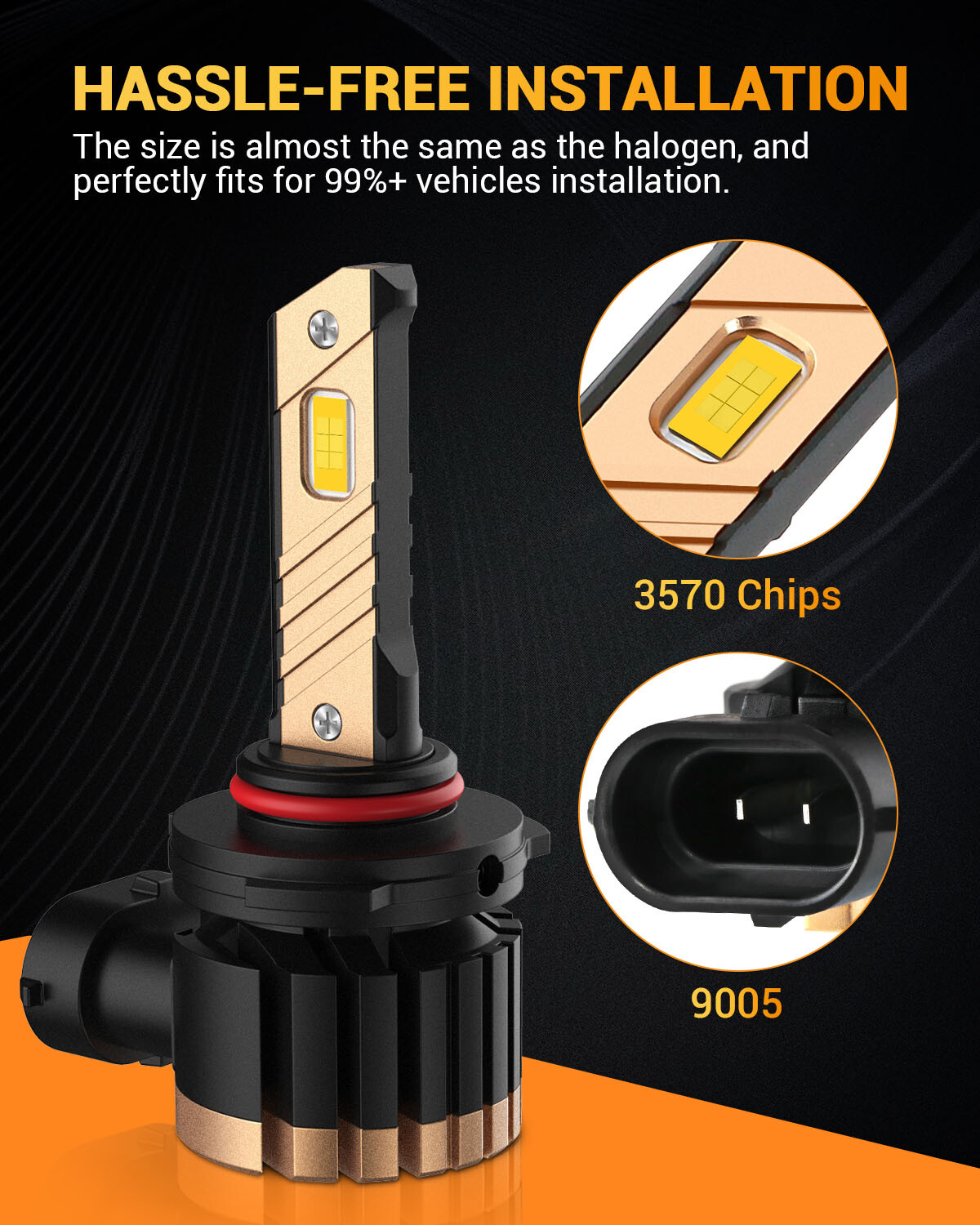 AUXBEAM 9005 HB3 LED Headlight Bulb High Beam Conversion Kit Golden Yellow 3000K