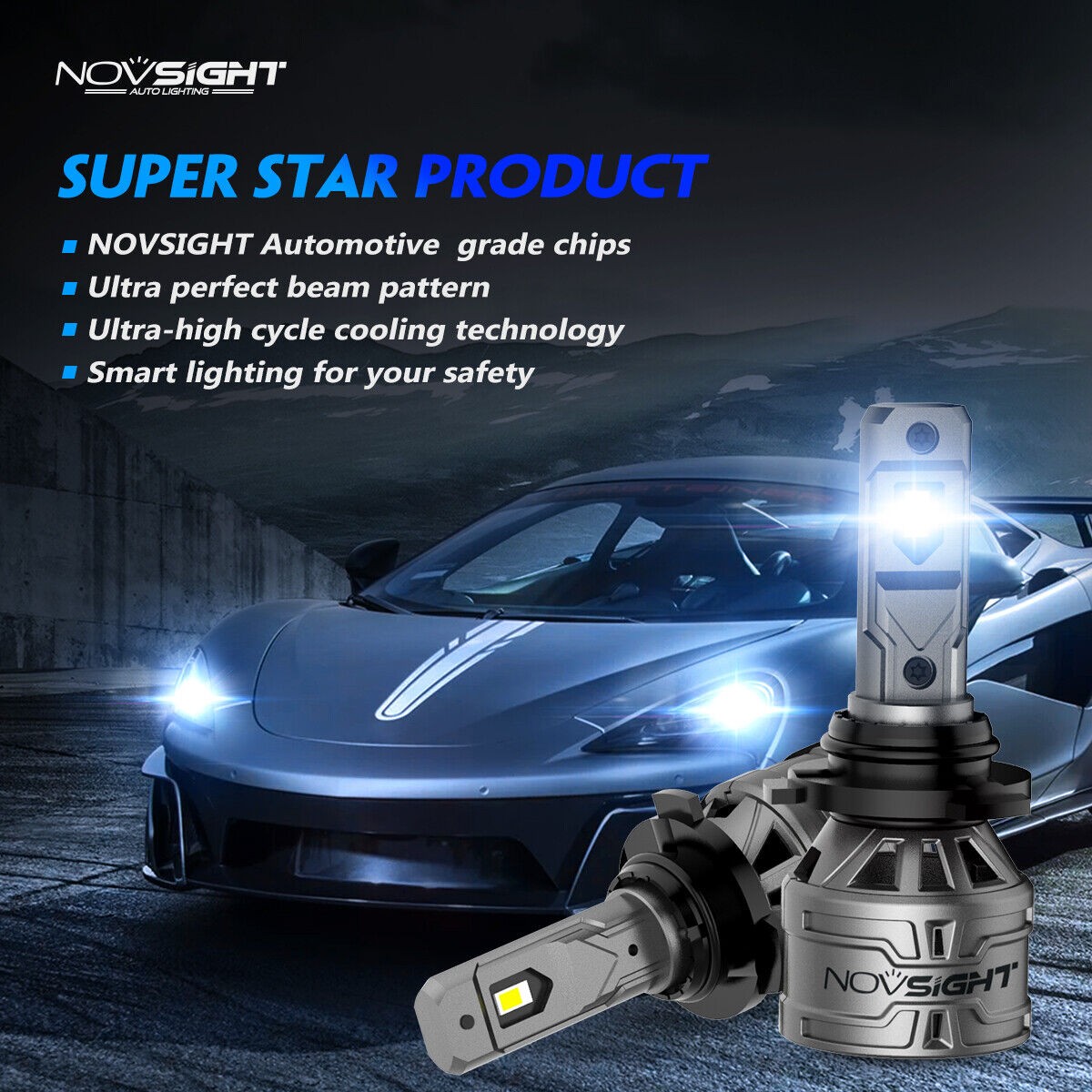 NOVSIGHT 9005 9006 LED Headlight Bulbs HB3 HB4 Fog Light 26000LM 6500K White Kit