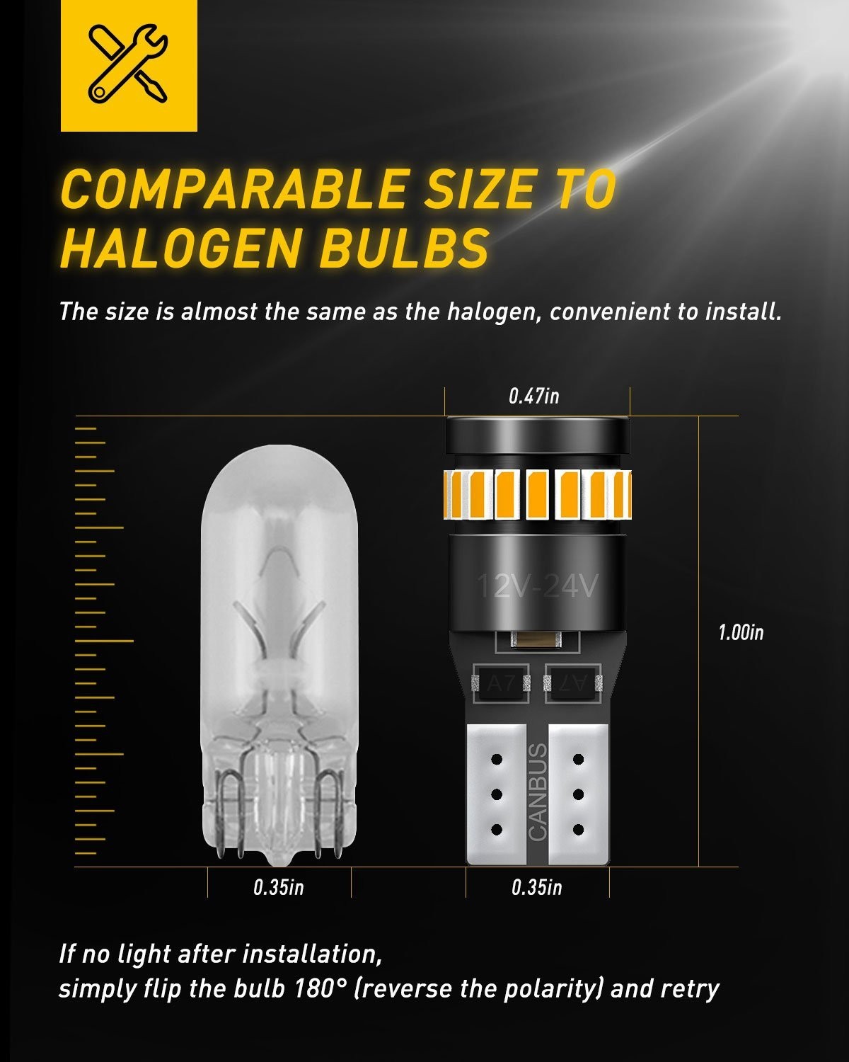 10/20/30X 194 2825 T10 LED Light Bulb Dome Map License Plate Lights Amber Yellow
