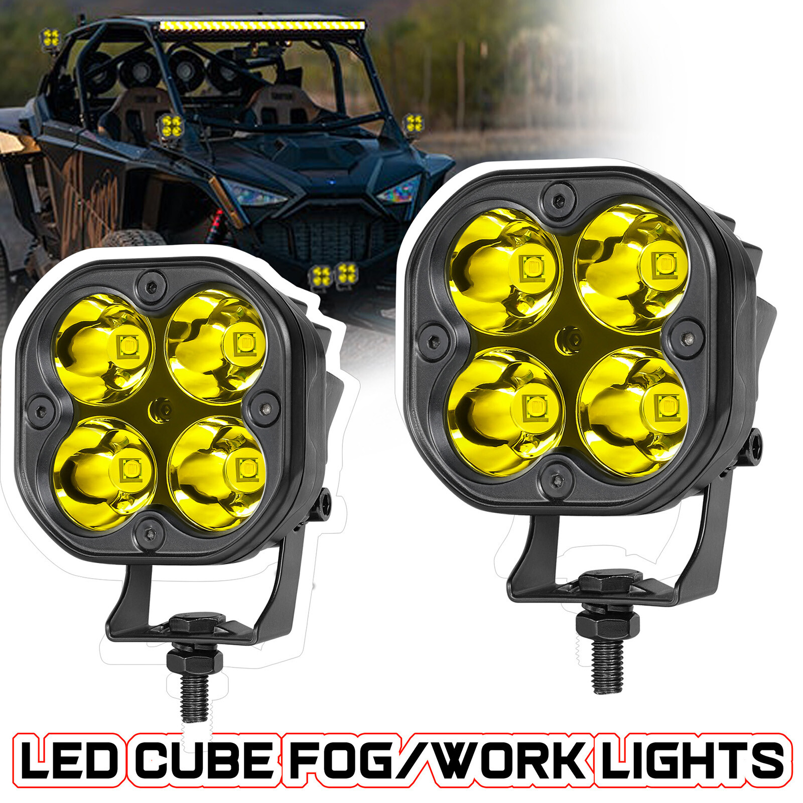 2x For Yamaha YXZ1000R LED Cube Work Light Bar Spot Pods+ Rocker Switch Wiring