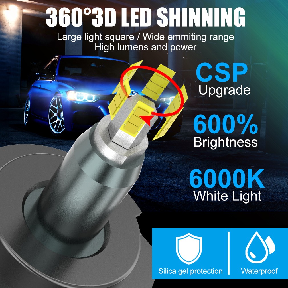 360° 6-Side H1 H11 H7 9005 9006 9012 LED Headlight Light Bulb Hi/Lo Beam 50000Lm